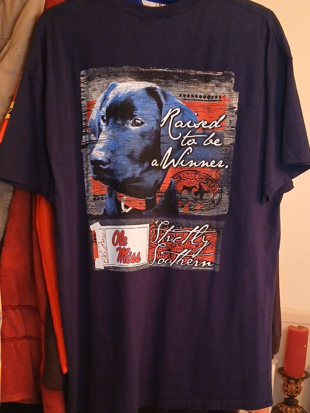Ole MISS,STRICTLY SOUTHERN "Raised to be a Winner" Dog Graphic T-Shirt,mensXL